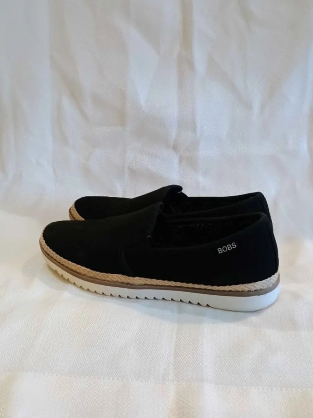 BOBS from Skechers Women's Black Canvas Flexpadrille slip-on Loafer Shoes 7